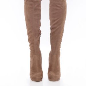 Over the knee taupe heel boots